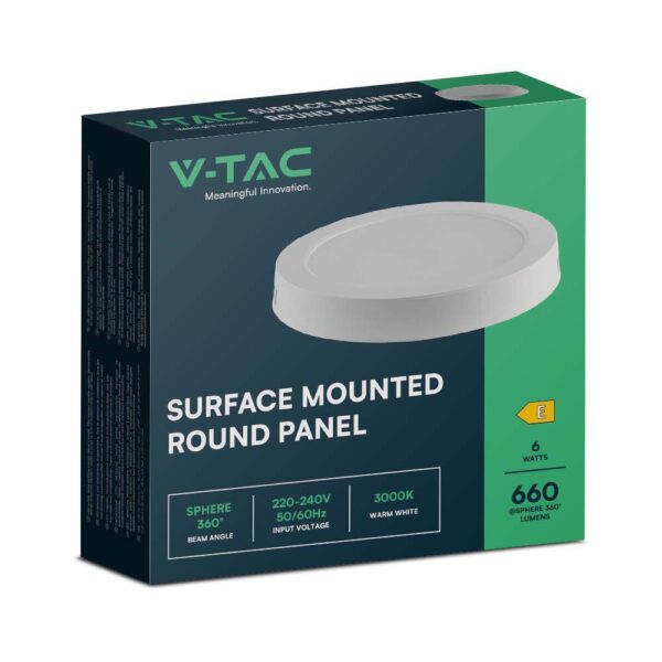 LED Panel Επιφανειακό Στρογγυλό 6W Φ120 V-TAC 660lm Θερμό Λευκό 3000K – 7870