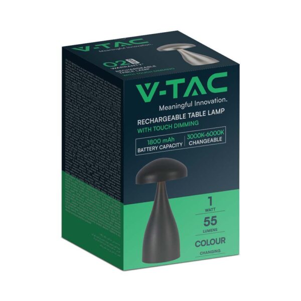 LED Επαναφορτιζόμενο Πορτατίφ V-TAC Μαύρο Σώμα Dimmable CCT – 7895