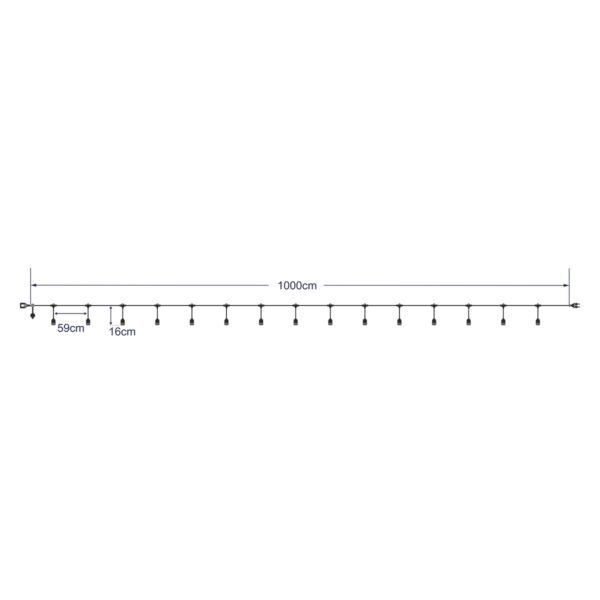 GloboStar® 78983 Καλωδιογιρλάντα PVC 10 Μέτρων με 15 Ντουί E27 με Πρίζα Schuko Επεκτεινόμενη Αδιάβροχη IP65