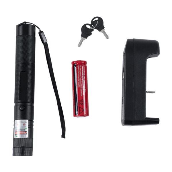 GloboStar® 78997 Φορητό Επαναφορτιζόμενο Laser Pointer 5Mw Class 3 DOT Zoom με Extra Κεφαλή για Dot Effects με Μπαταρία 18650 Li-ion 4800mAh & Φορτιστή – Πράσινο 532nm Φ2.2 x Υ15cm