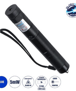 GloboStar® 78998 Φορητό Επαναφορτιζόμενο Laser Pointer 5Mw Class 3 DOT Zoom με Extra Κεφαλή για Dot Effects με Μπαταρία 18650 Li-ion 4800mAh & Φορτιστή – Μπλε 450nm Φ2.2 x Υ15cm