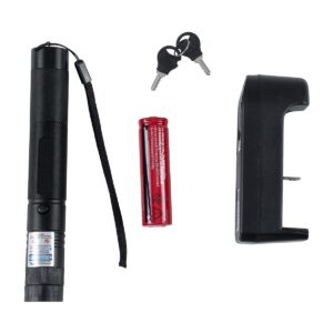GloboStar® 78998 Φορητό Επαναφορτιζόμενο Laser Pointer 5Mw Class 3 DOT Zoom με Extra Κεφαλή για Dot Effects με Μπαταρία 18650 Li-ion 4800mAh & Φορτιστή – Μπλε 450nm Φ2.2 x Υ15cm