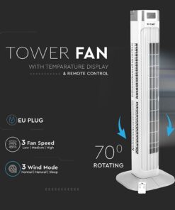 Επιδαπέδιος ανεμιστήρας στήλη 36” με οθόνη και χειριστήριο λευκός V-TAC – 7900