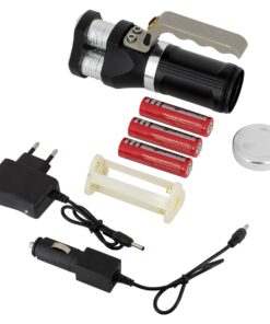 GloboStar® 79025 EXTREME Φορητός Επαναφορτιζόμενος Φακός LED CREE XHP50 30W 3000lm με 3 Modes & 3 x Μπαταρίες 18650 20400mAh Li-ion και με Φόρτιστή Αυτοκινήτου & Πρίζας Αδιάβροχος IP65 Ψυχρό Λευκό 6000K