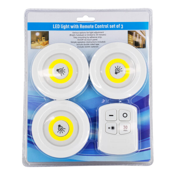 GloboStar® 79044 Φωτιστικά Νυκτός Μπαταρίας LED COB 6W 600lm με Timer & Ασύρματο Χειριστήριο RF – ΣΕΤ 3 Τεμαχίων Ψυχρό Λευκό 6000K