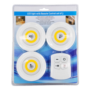 GloboStar® 79045 Φωτιστικά Νυκτός Μπαταρίας LED COB 6W 600lm με Timer & Ασύρματο Χειριστήριο RF – ΣΕΤ 3 Τεμαχίων Θερμό Λευκό 3000K