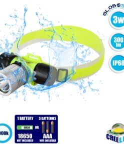 GloboStar® 79054 EXTREME Αδιάβροχος Φακός Κεφαλής LED CREE XHP50 3W 300lm IP68 Ψυχρό Λευκό 6000K