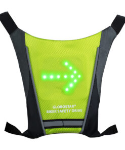 GloboStar® 79069 Γιλέκο Ασφαλείας Φωσφοριζέ Αντανακλαστικό για Ποδηλάτες & Runners με Φωτεινή Σήμανση LED – Ενσωματωμένη Μπαταρία 650mAh DC 5V Επαναφορτιζόμενο με Καλώδιο Τροφοδοσίας USB & Ασύρματο Χειριστήριο – Λαχανί Φωσφοριζέ & Μαύρο Αδιάβροχο IP65