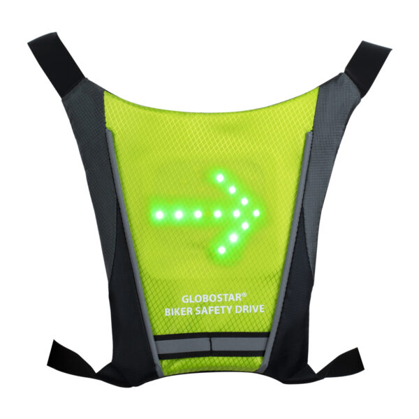 GloboStar® 79069 Γιλέκο Ασφαλείας Φωσφοριζέ Αντανακλαστικό για Ποδηλάτες & Runners με Φωτεινή Σήμανση LED – Ενσωματωμένη Μπαταρία 650mAh DC 5V Επαναφορτιζόμενο με Καλώδιο Τροφοδοσίας USB & Ασύρματο Χειριστήριο – Λαχανί Φωσφοριζέ & Μαύρο Αδιάβροχο IP65