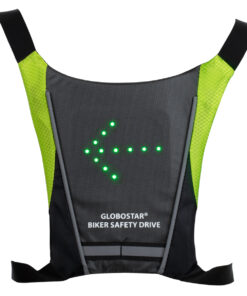 GloboStar® 79070 Γιλέκο Ασφαλείας Φωσφοριζέ Αντανακλαστικό για Ποδηλάτες & Runners με Φωτεινή Σήμανση LED – Ενσωματωμένη Μπαταρία 650mAh DC 5V Επαναφορτιζόμενο με Καλώδιο Τροφοδοσίας USB & Ασύρματο Χειριστήριο – Μαύρο & Λαχανί Φωσφοριζέ Αδιάβροχο IP65