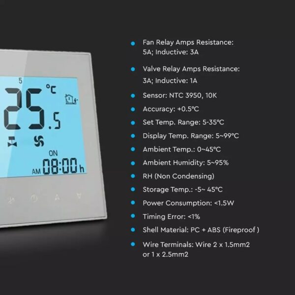 Θερμοστάτης αφής Wi-Fi Smart Home V-TAC Συμβατός με Amazon Alexa & Google Home – 7908