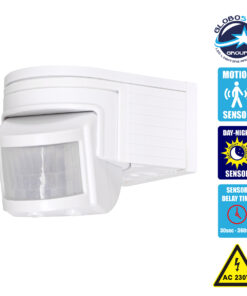 GloboStar® 79092 Επίτοιχος PIR Ανιχνευτής-Αισθητήρας Κίνησης 180° 6m Motion Sensor AC 230V Max 1380W