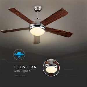 Ανεμιστήρας οροφής απόχρωση ξύλο 60W 5 πτυριγίων με τηλεχειριστήριο 52″ V-TAC – 7913
