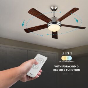 Ανεμιστήρας οροφής απόχρωση ξύλο 60W 5 πτυριγίων με τηλεχειριστήριο 52″ V-TAC – 7913