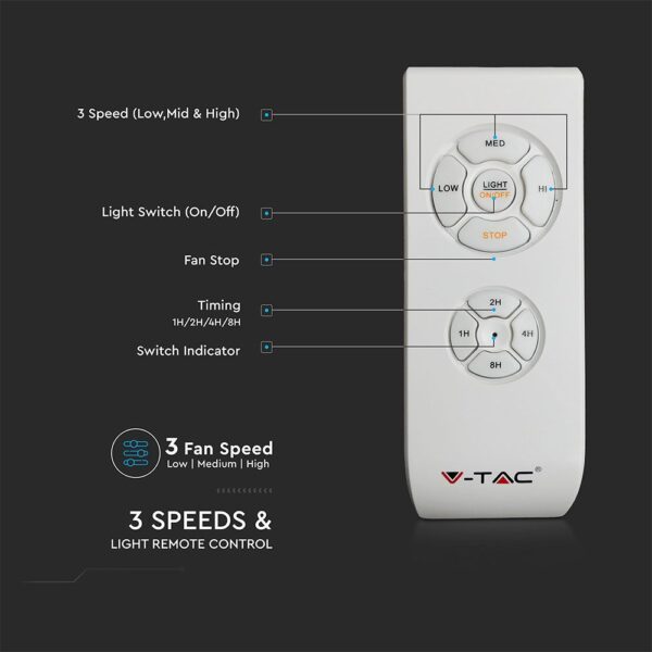 Ανεμιστήρας οροφής απόχρωση ξύλο 60W 5 πτυριγίων με τηλεχειριστήριο 52″ V-TAC – 7913