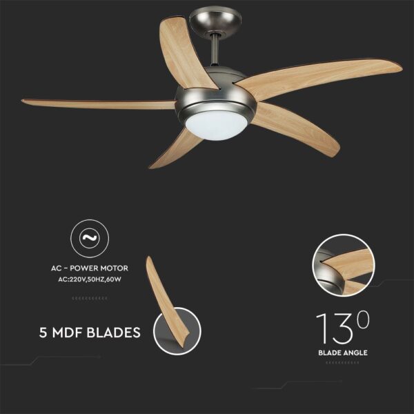 Ανεμιστήρας οροφής 60W 2xE27 5 πτερυγίων με ρύθμιση μέσω RF control V-TAC – 7916