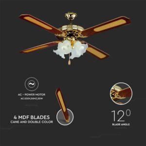 Ανεμιστήρας οροφής με 4 φωτιστικά 55W 4 λεπίδων με ρύθμιση μέσω αλυσίδας V-TAC – 7921
