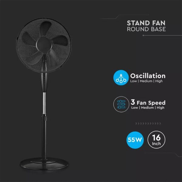 Επιδαπέδιος Ανεμιστήρας 16 Inch Μαύρος 55W V-TAC – 7923