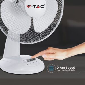 Επιτραπέζιος ανεμιστήρας 40W 12 ιντσών με 4 κουμπιά και 3 πτερύγια λευκό σώμα V-TAC – 7924
