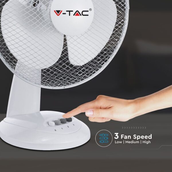 Επιτραπέζιος ανεμιστήρας 40W 12 ιντσών με 4 κουμπιά και 3 πτερύγια λευκό σώμα V-TAC – 7924