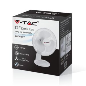 Επιτραπέζιος ανεμιστήρας 40W 12 ιντσών με 4 κουμπιά και 3 πτερύγια λευκό σώμα V-TAC – 7924