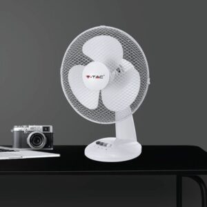 Επιτραπέζιος ανεμιστήρας 40W 12 ιντσών με 4 κουμπιά και 3 πτερύγια λευκό σώμα V-TAC – 7924