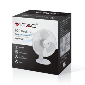Επιτραπέζιος ανεμιστήρας 40W 16 ιντσών με 4 κουμπιά και 3 πτερύγια λευκό σώμα V-TAC – 7925