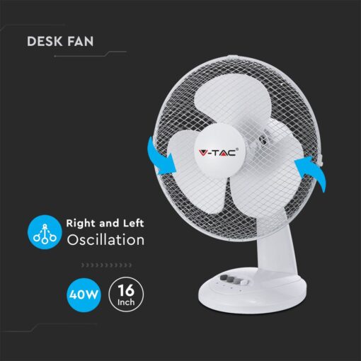 Επιτραπέζιος ανεμιστήρας 40W 16 ιντσών με 4 κουμπιά και 3 πτερύγια λευκό σώμα V-TAC – 7925
