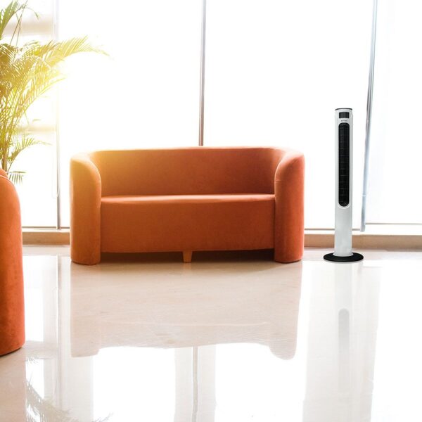 Wi-Fi Επιδαπέδιος Ανεμιστήρας Πύργος 46 Inch Λευκό – Μαύρο 55W με Οθόνη LED Συμβατός Με Amazon Alexa & Google Home V-TAC – 7927