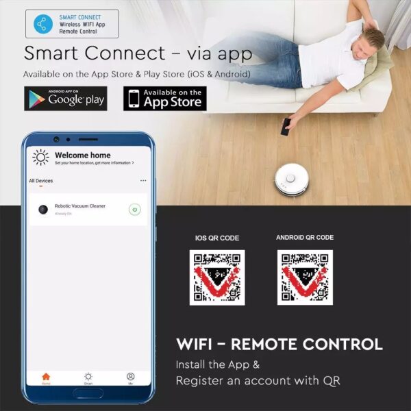 Έξυπνη Σκούπα Ρομπότ Wi-Fi Smart Home V-TAC Λευκή Συμβατή με Amazon Alexa & Google Home – 7933