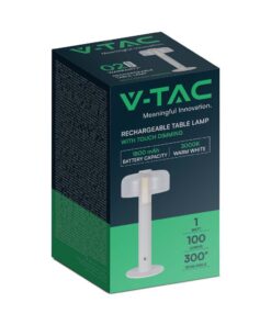 LED Επαναφορτιζόμενο Πορτατίφ V-TAC Dimmable με Λευκό Σώμα Θερμό Λευκό 3000K – 7941