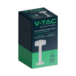 LED Επαναφορτιζόμενο Πορτατίφ V-TAC Dimmable με Λευκό Σώμα Θερμό Λευκό 3000K – 7941