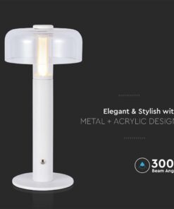 LED Επαναφορτιζόμενο Πορτατίφ V-TAC Dimmable με Λευκό Σώμα Θερμό Λευκό 3000K – 7941