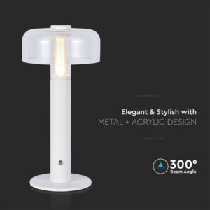 LED Επαναφορτιζόμενο Πορτατίφ V-TAC Dimmable με Λευκό Σώμα Θερμό Λευκό 3000K – 7941