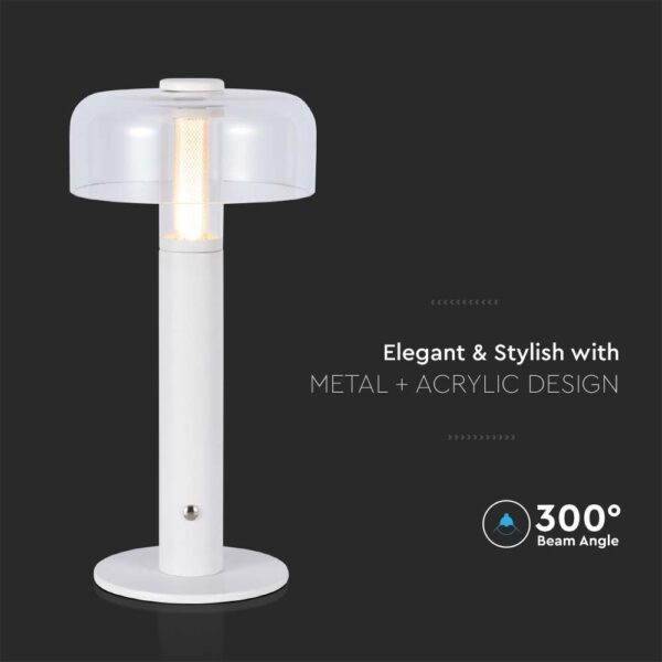 LED Επαναφορτιζόμενο Πορτατίφ V-TAC Dimmable με Λευκό Σώμα Θερμό Λευκό 3000K – 7941