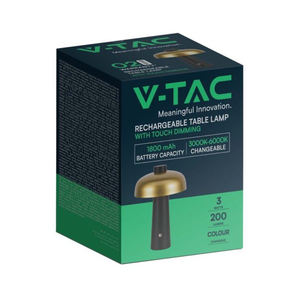 LED Επαναφορτιζόμενο Πορτατίφ V-TAC Χρυσό-Μαύρο Σώμα Dimmable CCT – 7946