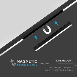 LED Μαγνητικό Φωτιστικό Ράγας 20W V-TAC Μαύρο CRI 90 24V 100° Φυσικό 4000K – 7955