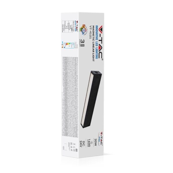 LED Μαγνητικό Φωτιστικό Ράγας 20W V-TAC Μαύρο CRI 90 24V 100° Φυσικό 4000K – 7955