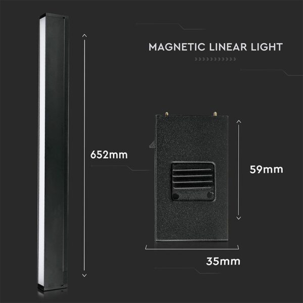 LED Μαγνητικό Φωτιστικό Ράγας 20W V-TAC Μαύρο CRI 90 24V 100° Φυσικό 4000K – 7955