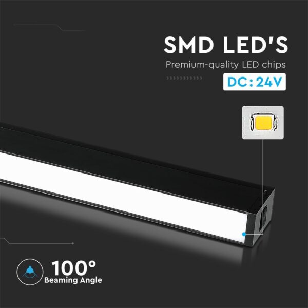 LED Μαγνητικό Φωτιστικό Ράγας 20W V-TAC Μαύρο CRI 90 24V 100° Φυσικό 4000K – 7955