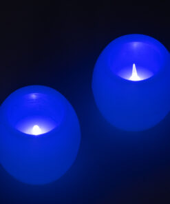 GloboStar® CANDLE 79548 ΣΕΤ 2 x Διακοσμητικά Realistic Κεράκια με LED Εφέ Κινούμενης Φλόγας – Μπαταρίας 12 x CR2032 Μπλε Μπεζ D6 x H5cm