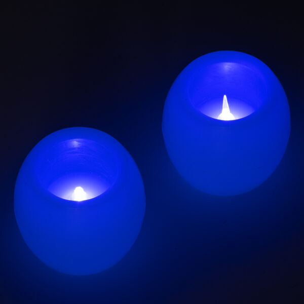 GloboStar® CANDLE 79548 ΣΕΤ 2 x Διακοσμητικά Realistic Κεράκια με LED Εφέ Κινούμενης Φλόγας - Μπαταρίας 12 x CR2032 Μπλε Μπεζ D6 x H5cm