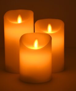 GloboStar® 79555 ΣΕΤ 3 Διακοσμητικών Realistic Κεριών Παραφίνης με LED Εφέ Κινούμενης Φλόγας – Μπαταρίας & Ασύρματο Χειριστήριο IR Θερμό Λευκό 3000K Dimmable