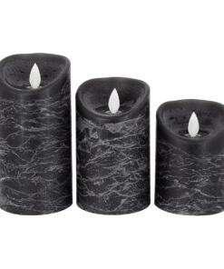 GloboStar® 79557 ΣΕΤ 3 Διακοσμητικών Realistic Κεριών Παραφίνης με LED Εφέ Κινούμενης Φλόγας – Μπαταρίας & Ασύρματο Χειριστήριο IR Μαύρα με Ασημένιες Ρίγες Θερμό Λευκό 3000K Dimmable