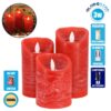 GloboStar® 79558 ΣΕΤ 3 Διακοσμητικών Realistic Κεριών Παραφίνης με LED Εφέ Κινούμενης Φλόγας – Μπαταρίας & Ασύρματο Χειριστήριο IR Κόκκινα με Ασημένιες Ρίγες Θερμό Λευκό 3000K Dimmable