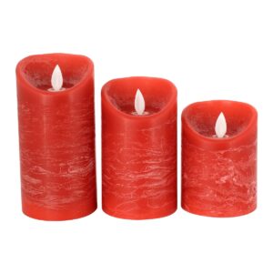 GloboStar® 79558 ΣΕΤ 3 Διακοσμητικών Realistic Κεριών Παραφίνης με LED Εφέ Κινούμενης Φλόγας – Μπαταρίας & Ασύρματο Χειριστήριο IR Κόκκινα με Ασημένιες Ρίγες Θερμό Λευκό 3000K Dimmable