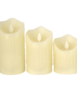 GloboStar® 79561 ΣΕΤ 3 Διακοσμητικών Realistic Κεριών Παραφίνης με LED Εφέ Κινούμενης Φλόγας – Μπαταρίας & Ασύρματο Χειριστήριο IR Σχέδιο Λιωμένο Κερί Θερμό Λευκό 3000K Dimmable