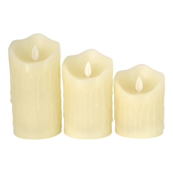 GloboStar® 79561 ΣΕΤ 3 Διακοσμητικών Realistic Κεριών Παραφίνης με LED Εφέ Κινούμενης Φλόγας – Μπαταρίας & Ασύρματο Χειριστήριο IR Σχέδιο Λιωμένο Κερί Θερμό Λευκό 3000K Dimmable