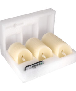 GloboStar® 79561 ΣΕΤ 3 Διακοσμητικών Realistic Κεριών Παραφίνης με LED Εφέ Κινούμενης Φλόγας – Μπαταρίας & Ασύρματο Χειριστήριο IR Σχέδιο Λιωμένο Κερί Θερμό Λευκό 3000K Dimmable