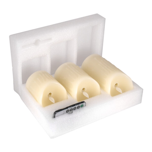 GloboStar® 79561 ΣΕΤ 3 Διακοσμητικών Realistic Κεριών Παραφίνης με LED Εφέ Κινούμενης Φλόγας – Μπαταρίας & Ασύρματο Χειριστήριο IR Σχέδιο Λιωμένο Κερί Θερμό Λευκό 3000K Dimmable